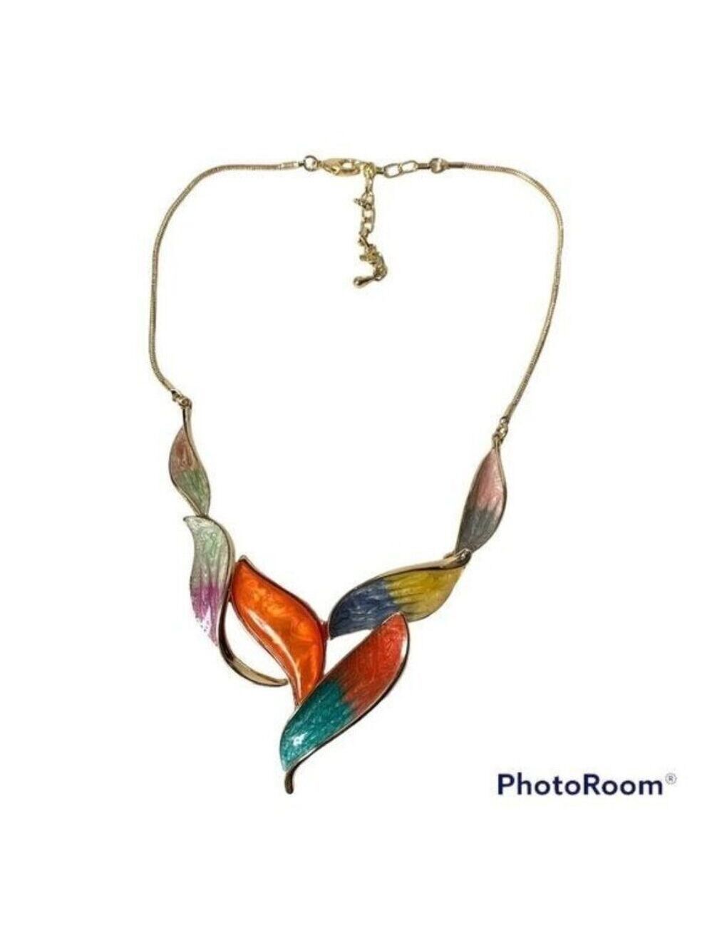 LEAVES Gold Tone Enameled Statement Necklace